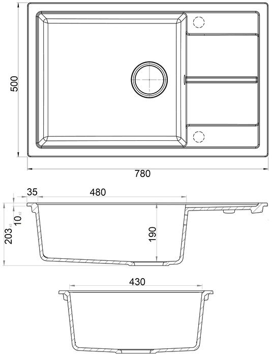 Chiuvetă de bucătărie Fabiano Cubix 78x50 XL Anthracite