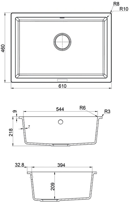 Chiuvetă de bucătărie Fabiano Quadro 61x46 Anthracite