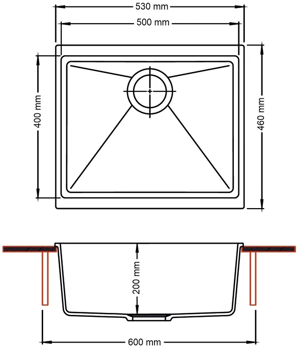 Chiuvetă de bucătărie Fabiano Navio 53x46 Anthracite