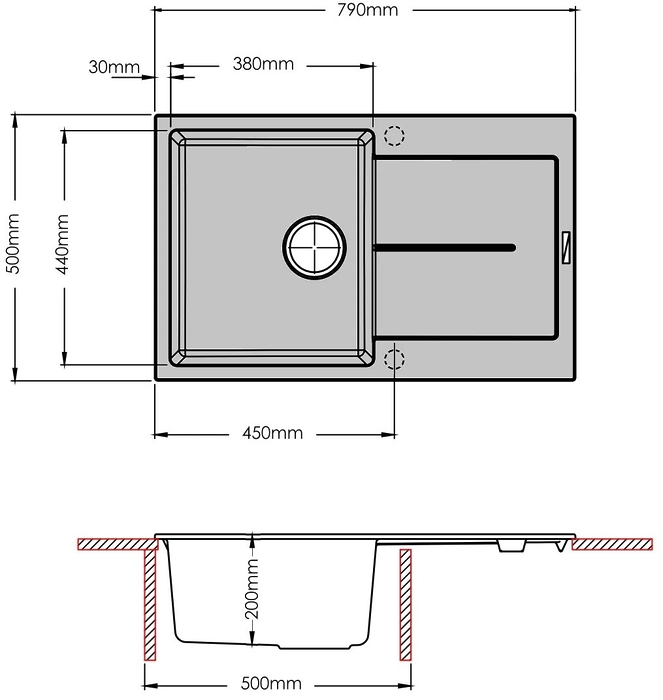 Chiuvetă de bucătărie Fabiano Navio 79x50 Anthracite
