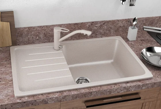 Chiuvetă bucătărie granit artificial ULGRAN U-400, Bej 75x49.5
