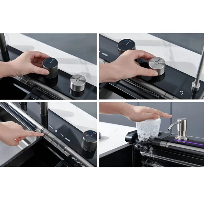 Chiuvetă multifuncțională Zerix ZH7546 Nano Black, 75x46 cm, cu accesorii