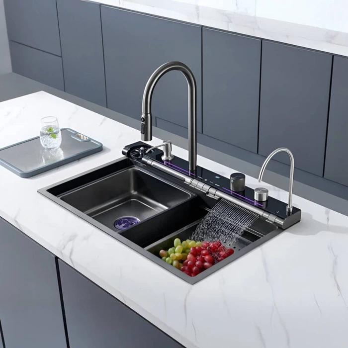 Chiuvetă multifuncțională Zerix ZH7546 Nano Black, 75x46 cm, cu accesorii