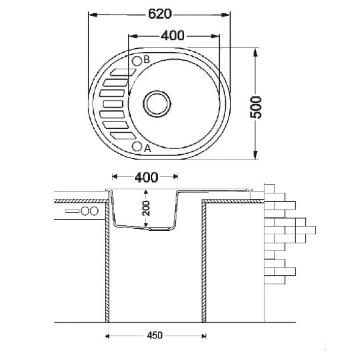 Chiuveta Fabiano Arc 62x50 Antracit