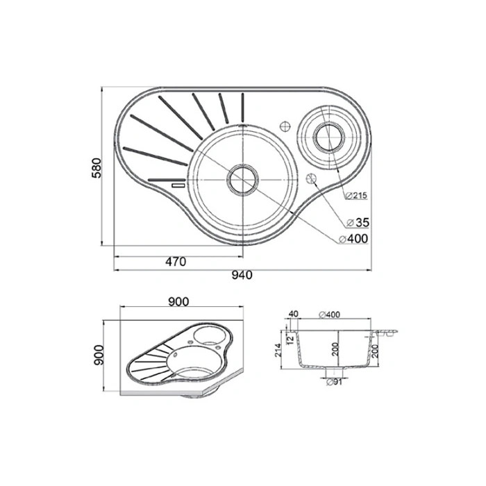 Chiuveta Fabiano Arc 94x58x15 Antracit