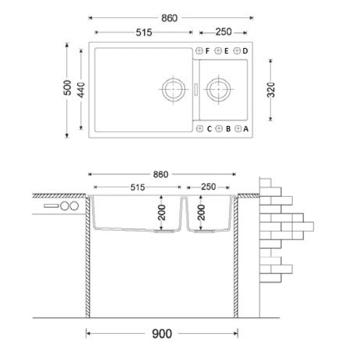 Chiuveta Fabiano Quadro 86x50x15 Titanium