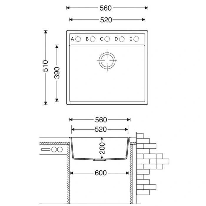 Chiuveta Fabiano Quadro 56x51 Espresso