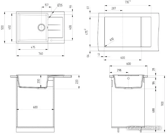 Chiuvetă bucătărie granit artificial ULGRAN U-602, Bej (cod 328), 76x50 cm