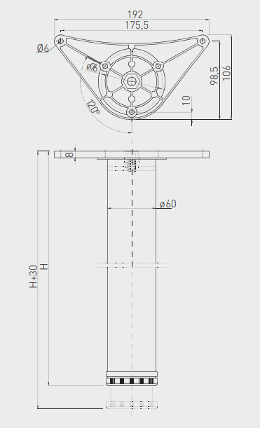 Set 4 picioare masa INNOVO 710/60, alb, reglabil