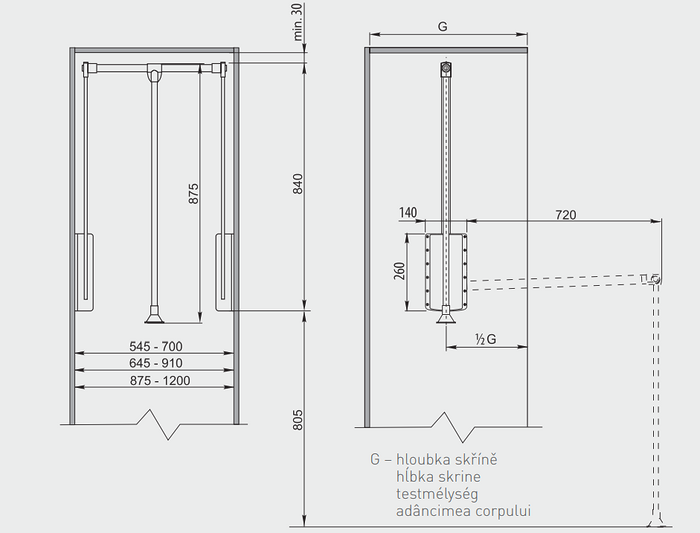 Lift haine cu suport ajustabil 645mm - 910mm, alb