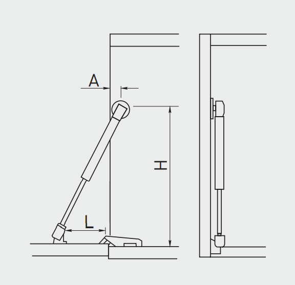 Piston gaz pentru ridicare usi mobila, sens invers, 80N