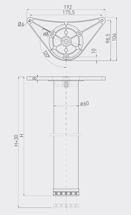 Set 4 picioare masa reglabile A6 820/60, crom