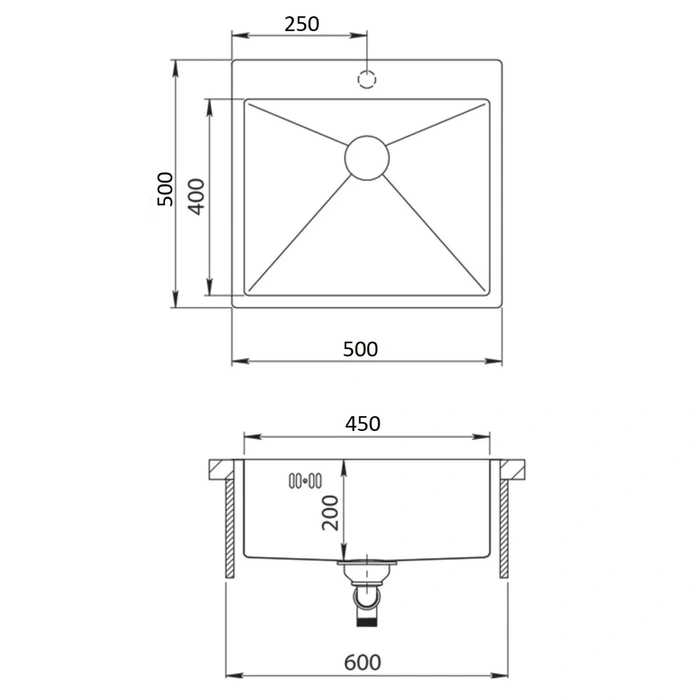 Chiuvetă de bucătărie Zerix ZH5050 Gold, inox, 50x50 cm