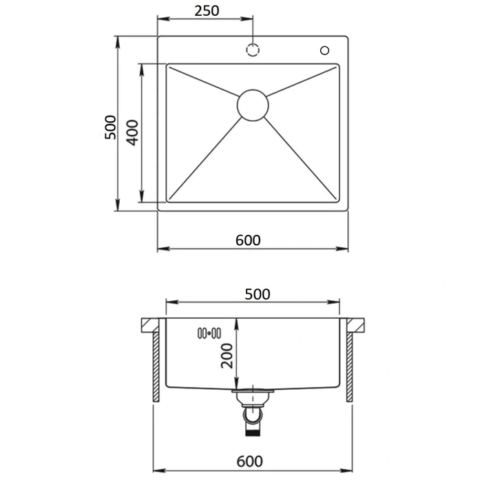 Chiuvetă de bucătărie Zerix ZH6050 Nano Silver, inox tratat, 60x50 cm
